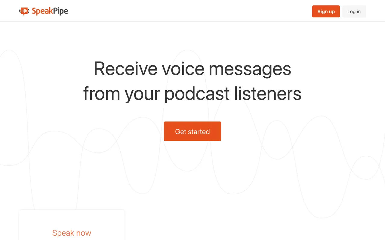 SpeakPipe homepage: receive voice messages from your podcast listeners