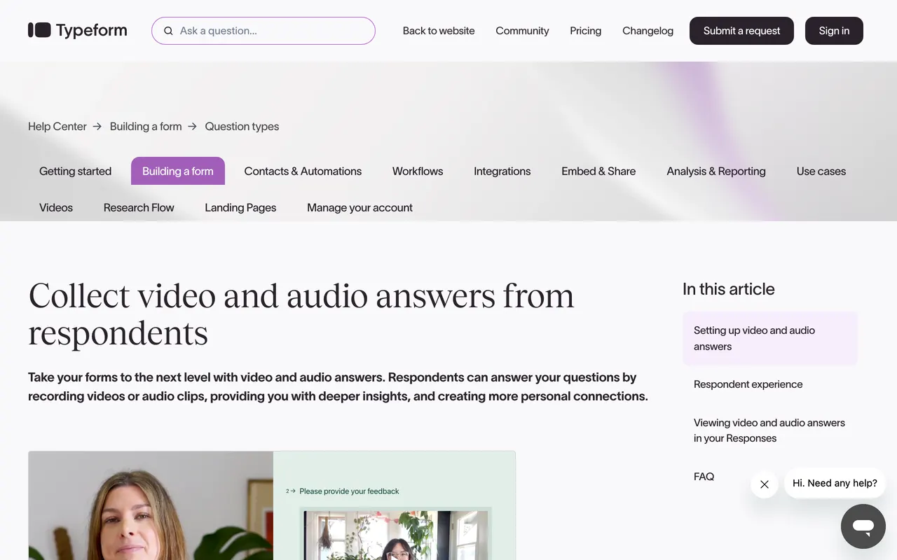 Typeform help article: Collect video and audio answers from respondents