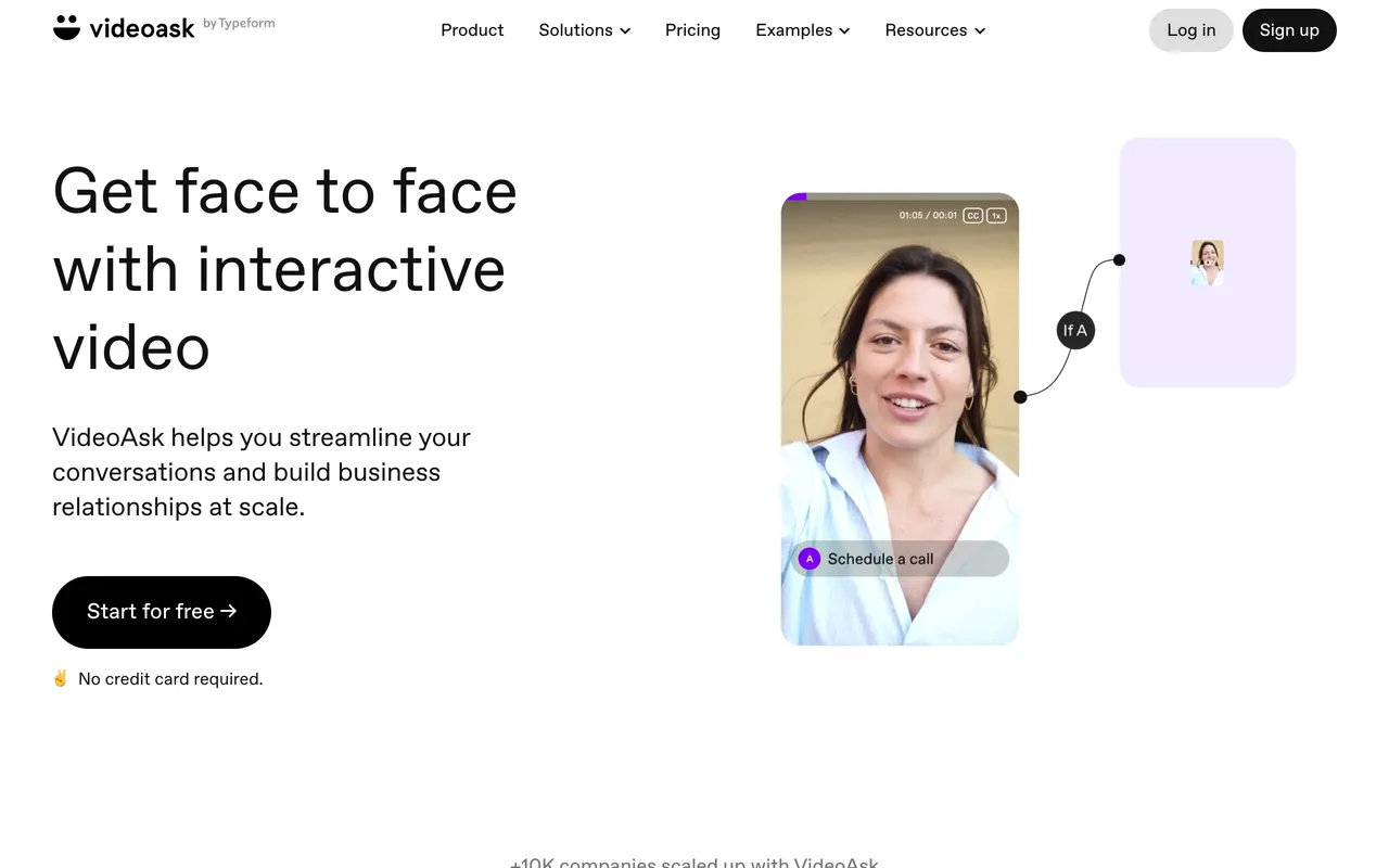 VideoAsk homepage with a branching video form