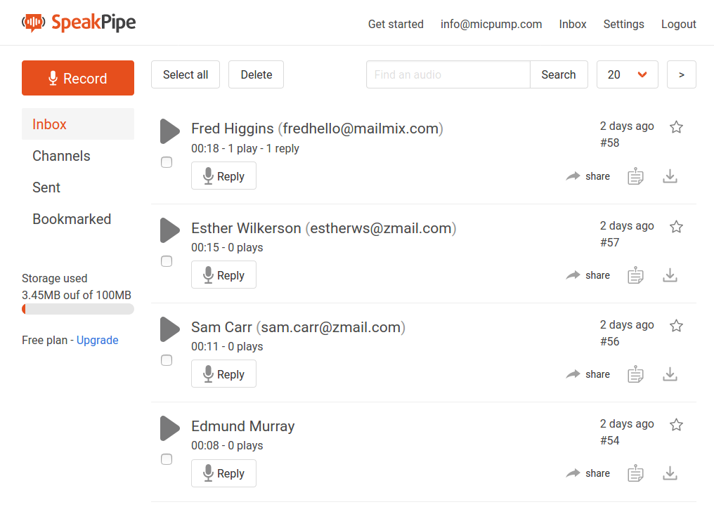 SpeakPipe interface